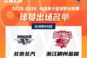 北京VS浙江大名单：麦基&周琦坐镇内线 程帅澎&赵睿国手对决