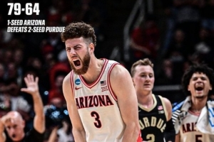 亚利桑那大学淘汰普渡大学晋级4强 25年来首次打进NCAA锦标赛4强