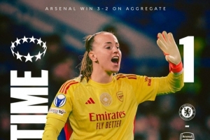 阿森纳女足第9次晋级女足欧冠半决赛，仅少于里昂女足的14次