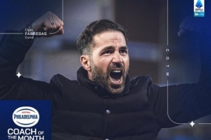 3战全胜！官方：科莫主帅法布雷加斯当选意甲3月最佳主帅