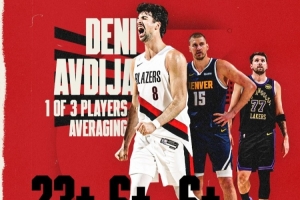 开拓者晒出海报！仅有的三位场均至少23+6+6球员：阿夫迪亚+东&约