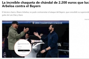 每体：1-2不敌拜仁的比赛，阿韦洛亚身穿的LV夹克市场售价2200欧