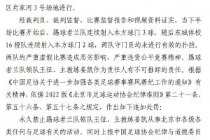 追罚！中青赛U10组踢假球两队教练、领队被北京市足协终身禁足