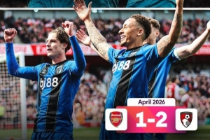 英超官方晒伯恩茅斯连续客胜阿森纳：同样的比分，相隔11个月