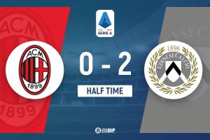 半场-AC米兰0射正0-2乌迪内斯 埃克勒卡姆破门巴尔泰萨吉乌龙