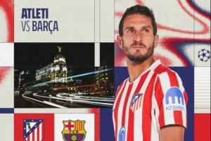 冲击4强！马竞官推晒欧冠次回合对阵巴萨海报，队长科克出镜