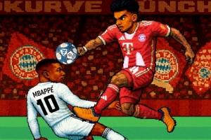 巅峰对决！拜仁发布迎战皇马像素复古风海报：迪亚斯VS姆巴佩