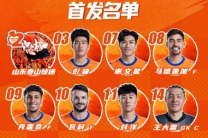 山东泰山今日阵容，加油 ​​​